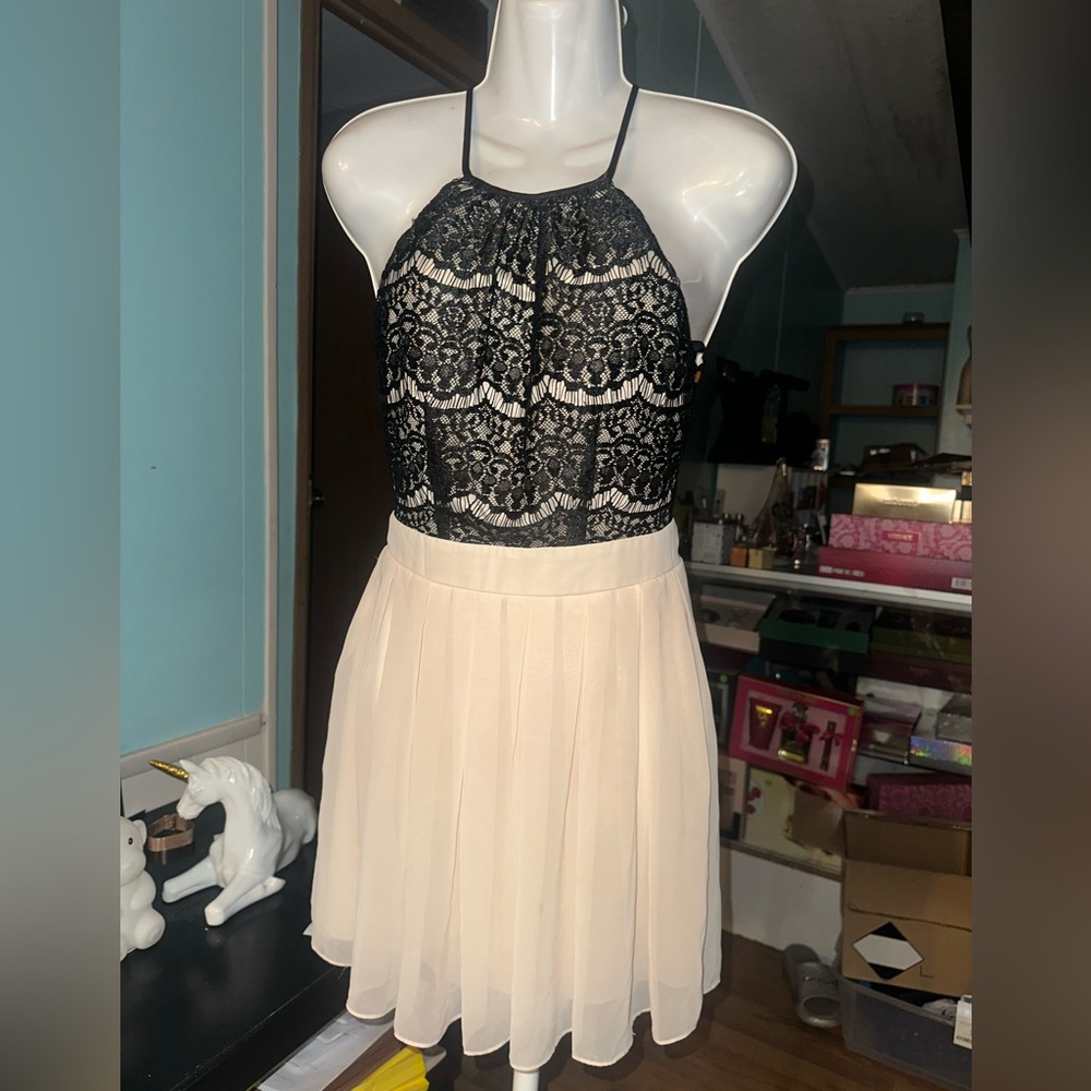 B. Darlin Black Lace Bodice with Cream Satin Lining Dress